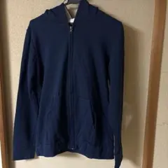 ユナイテッドアローズネイビー フルジップ ドット柄付きパーカー