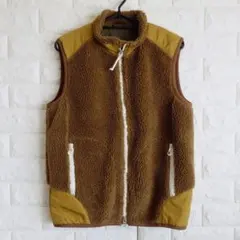 【美品】DESCENTE デサント レディースM ロゴ刺繍ボアベスト ブラウンのサムネイル