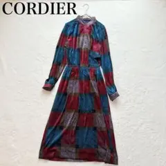 【コルディア】長袖 ロングワンピース（M）パネル柄 レトロ ヴィンテージ 総柄のサムネイル