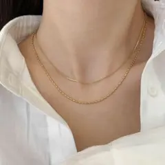 ネックレス 二連 ボールチェーンネックレス サージカルステンレス ゴールド 上品