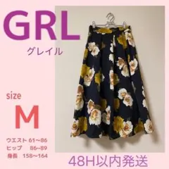 GRL レディース タックフレア 花柄フレアスカート M ダークネイビー