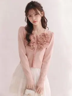 Super Beauty ロゼット花モチーフ カーディガン 42 ピンク