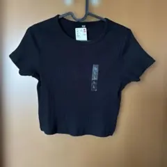 UNIQLO ブラック リブクロップドT