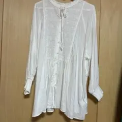 studio CLIP 刺繍デザイン ホワイト長袖ブラウス　F