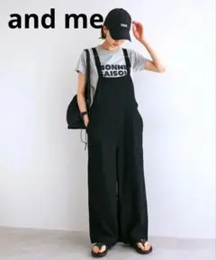 新品and meリネン ブレンド ワイド ベイカー サロペットオールインワン黒のサムネイル