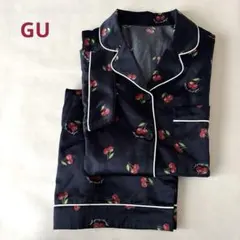 GU チェリー柄 ネイビー パジャマ 半袖 短パン S