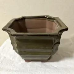 火鉢 四角形 陶器製 藍色 斑点模様 メダカ 睡蓮 海鼠釉 当時物 希少