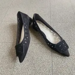 LE TALON ポインテッド カットワーク フラット 黒 22.5㎝ J514