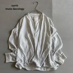 【アースミュージック&エコロジー】長袖スキッパーシャツ　ストライプ　カジュアル