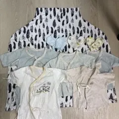 ベビー服セット 羽根柄授乳ケープ　ミトン