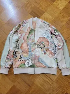 め1229着物リメイク正絹古布色留袖ジップアップスカジャンハンドメイドMサイズ め1229着物リメイク正絹古布色留袖ジップアップスカジャンハンドメイド