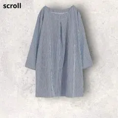 スクロール　長袖シャツ　チュニック　ブルー×ホワイト　LL〜3L 大きいサイズのサムネイル
