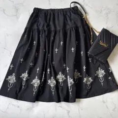 axes femme　総柄フレアスカート　ウエストゴム　ユリモチーフ◆7960