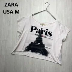 ● ZARA Tシャツ プリント　ショートカットソー　切りっぱなし　USA M