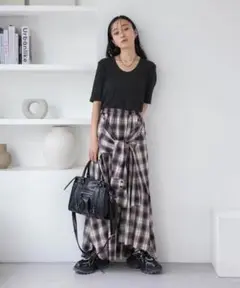 JEANASIS シャツライクアシメチェックロングスカート