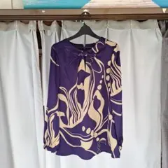 紫色の抽象模様長袖チュニック