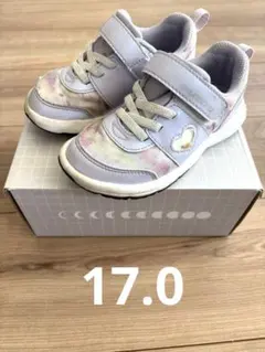 瞬足 スニーカー 17センチ 女の子 保育園 幼稚園 紫 ハート シャカシャカ