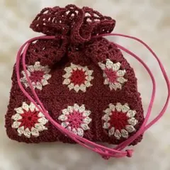 花柄かぎ針編み巾着袋