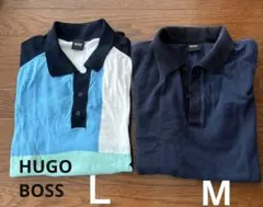 BOSS ポロシャツ 2枚セット (青と白のストライプ/ネイビーとブラック)
