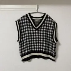 Emsexcite チェック柄 Vネック ニットベスト フリーサイズ レディース