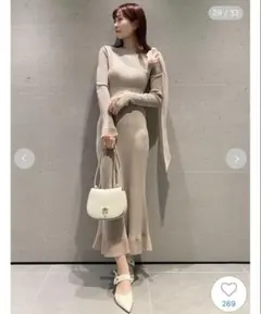 最終お値下げ【美品】SNIDEL ショルダーリボンアシンメニットワンピース