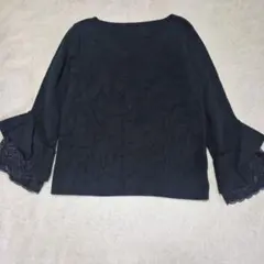 美品✨GRL グレイル ブラック Vネック フレアレース袖 ニット 7分袖