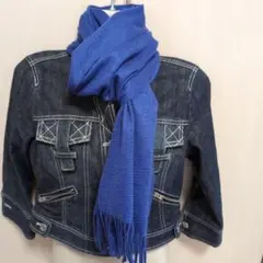 ★カシミヤ100%ブルー青色 フリンジ付き マフラー