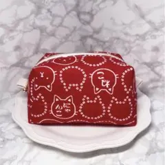 【まち付き台形ポーチ】ハンドメイド ネコ柄 和風