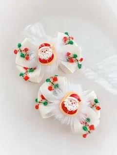 キッズ　ヘアゴム　リボン　リボンゴム　ハンドメイド　クリスマス　Xmas サンタ