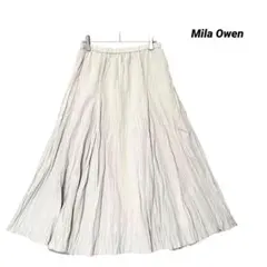 美品 Mila Owen ワッシャープリーツ ロングフレアスカート ベージュ F