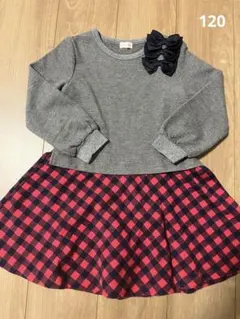KP グレー赤チェック　ワンピース 120cm