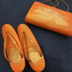 オレンジ 草履 バッグ付き