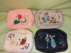 ディズニーキャラクター 刺繍ポーチ 全４種コンプリートSET 【新品/未使用品】