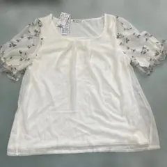 axes femme 花柄刺繍 シアー袖 カットソー ホワイトのサムネイル