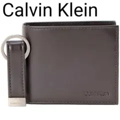 【訳あり】カルバンクライン 二つ折財布 小銭入れ付 レザー 本革 ブラウン