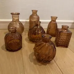ガラス花瓶　7点　アンティーク　ウェルカムスペース　ブラウン