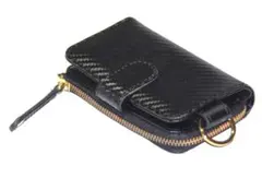 ■新品　送料込み■牛革カーボン　4連キーフック　着脱キーリング付　キーケース　黒