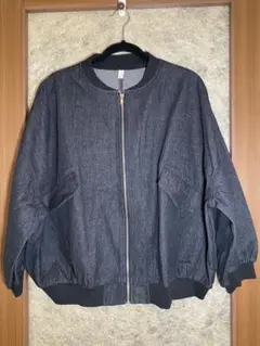 【秋冬春】ブラックデニム ジップアップジャンパー