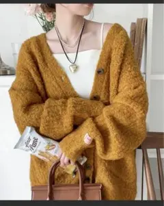 マスタード ニットカーディガン 長袖