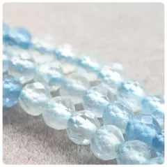 ∴天然石ビーズ∵ 高品質アクアマリン ボタンカット3mm 28個