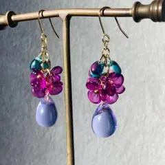 イロアソビ　大粒ガラス　紫ドロップ　ピアス　イヤリング