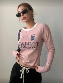 SHEIN ロゴ入り長袖Tシャツ ピンク