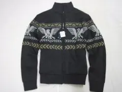 【新品/即戦力/鷹柄】ノルディック柄 裏ボア フルジップ ニットJKT■M