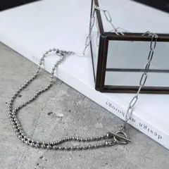 026 オールステンレス アシンメトリーマンテルネックレス/シルバー ロング