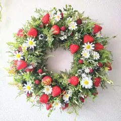 ナ様専用e特大サイズ❣️ 43cm 苺のリース 玄関リース 春リース OP光触