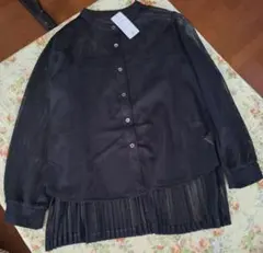 タグ付き！バックプリーツメッシュ長袖ブラウス Mサイズ ブラック