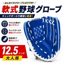 軟式グローブ 右投げ用 12.5インチ 一般用 野球 ソフトボール 大人 ブルーのサムネイル