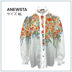 春の風 ANEWSTA 花柄 ブラウス XL 白 レース 透け感 涼しい 清楚