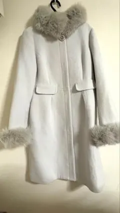 MISCH MASCH ノーカラーロングコート ファー アイスブルー Mサイズ