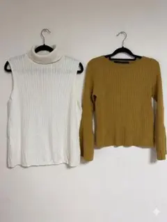 ホワイト・マスタード ニット2点セット